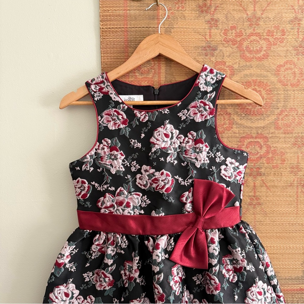 Belle by Badgley Mischka Big Girls Floral Jacquard Bow Waist Dress - Picture 2 of 6